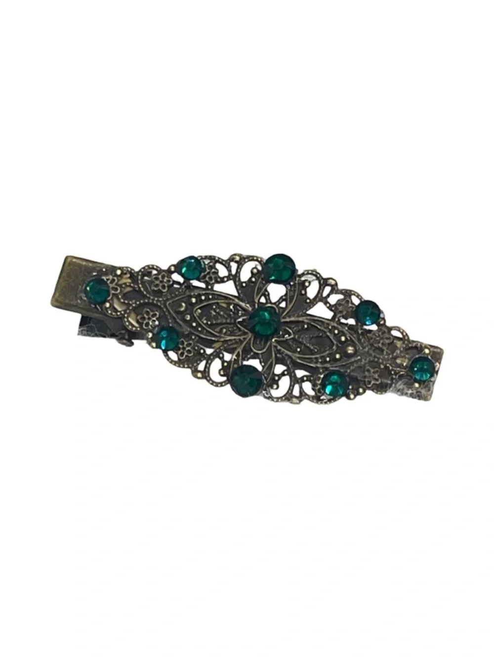 Vintage-Style Teal Crystal Filigree Barrette 2.5”FINAL PRICE DROP